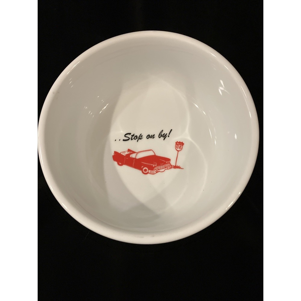 I Godinger Co Stop On By Route 66 Diner Menu Cereal Soup Bowl Ceramic White Red